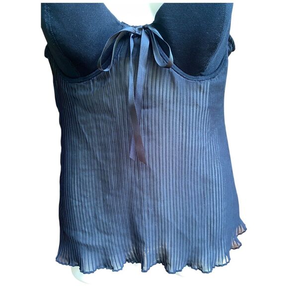 Vintage Donna L'oren Babydoll Bra Top 34C Black Pleated Chiffon Coquette flirty - Picture 4 of 10